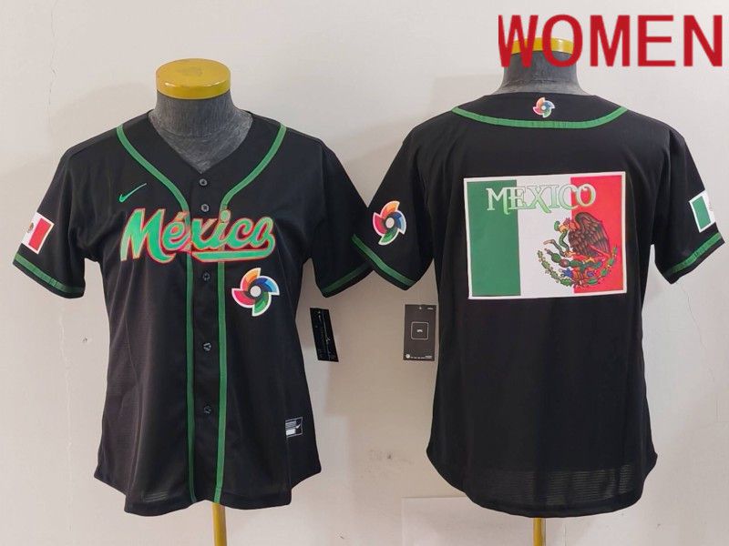 Women 2024 World Cub Mexico Blank Black Nike MLB Jersey style 10